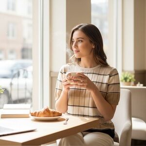 Vintage Laura Scott Short Sleeve Knit Sweater – Neutral Stripe – Size Small